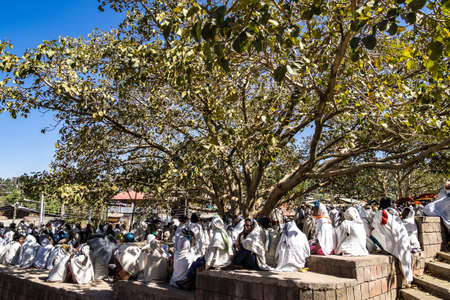 Lalibela, Ethiopia - Feb 13, 2020: Ethiopian people at the Bet Maryam Church, St. Mary Church in Lalibela, Ethiopia Africaのeditorial素材