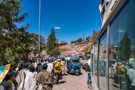 Lalibela, Ethiopia - Feb 13, 2020: Ethiopian people on the roads of Lalibela in Ethiopia, Africaのeditorial素材