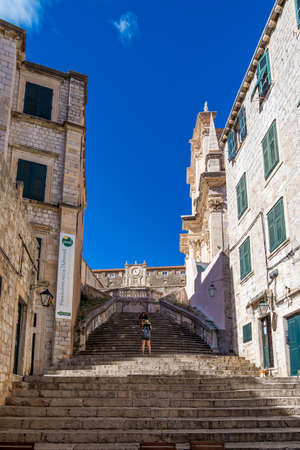 Dubrovnik, Croatia - Jun 21, 2020: Jesuits staircase, the grand staircase that leads from Gundulic Square to the square in front of Collegium Ragusinum and St. Ignatius Church. Walk of shame staircaseのeditorial素材