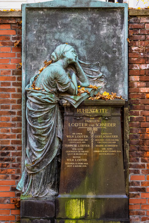 Munich, Germany - Nov 01, 2020: View of famous Old North Cemetery of Munich, Germany with historic gravestones. Funerals have not been held here since 1944. Instead, the cemetery is used as a park.のeditorial素材