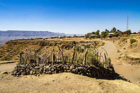 Lalibela, Ethiopia - Feb 14, 2020: Landscape between Gheralta and Lalibela in Tigray, Northern...