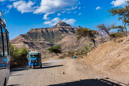Lalibela, Ethiopia - Feb 14, 2020: Landscape between Gheralta and Lalibela in Tigray, Northern Ethiopia, Africa.のeditorial素材