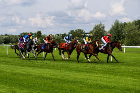 Munich, Germany - Oct 07, 2019: Horse racing at the racecourse in Munich-Riem, Germany, Europeのeditorial素材