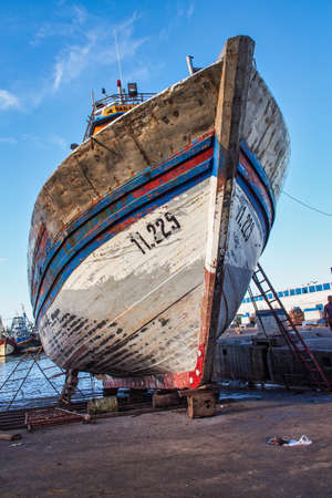 Essaouira, Morocco - Oct 24, 2019: Lots of blue fishing boats in the port of Essaouira, Morocco in Africaのeditorial素材