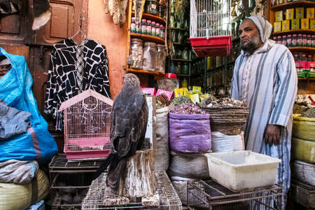 Marrakesh, Morocco - Oct 22, 2019: People at the Marrakesh souk, the largest traditional market in Morocco, with 18 souks selling wares ranging from traditional Berber carpets to modern electronicのeditorial素材