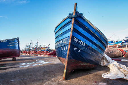 Essaouira, Morocco - Oct 24, 2019: Lots of blue fishing boats in the port of Essaouira, Morocco in Africaのeditorial素材