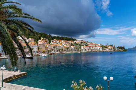 Panoramic view of Korcula, old medieval town in Dalmatia region, Croatiaの写真素材