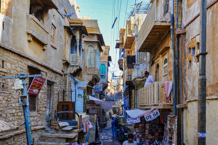Jaisalmer, India - Dec 31, 2019: Picture of the life, market, streets and houses of Jaisalmer city, situated on the border of Rajasthan in Indiaのeditorial素材