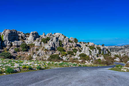 The rocks unique shape is due to erosion that occurred 150 million years ago during the Jurassic age, when the whole mountain was under sea water. Torcal de Antequeraの写真素材