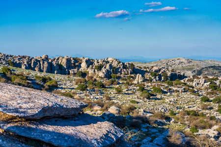 The rocks unique shape is due to erosion that occurred 150 million years ago during the Jurassic age, when the whole mountain was under sea water. Torcal de Antequeraの写真素材