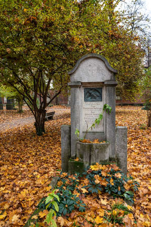 Munich, Germany - Nov 01, 2020: View of famous Old North Cemetery of Munich, Germany with historic gravestones. Funerals have not been held here since 1944. Instead, the cemetery is used as a park.のeditorial素材