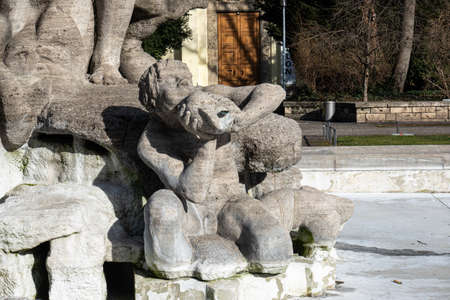 Munich, Germany - Jan 10, 2021: The Neptune Fountain in the old Botanical Garden near the city center of Munich, Germanyのeditorial素材