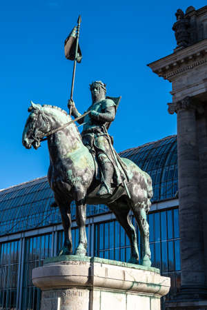 Munich, Germany - Oct 01, 2020: Statue of Otto I. of Wittelsbach. Located in front of the bavarian state chancellery in Munich, Bavaria, Germany.のeditorial素材