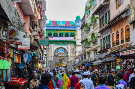 Ajmer, India - Jan 04, 2020: People waiting at the entrance gate of Dargah Shariff. Dargha of great Sufi saint a prestigious shrine of Muslim.のeditorial素材