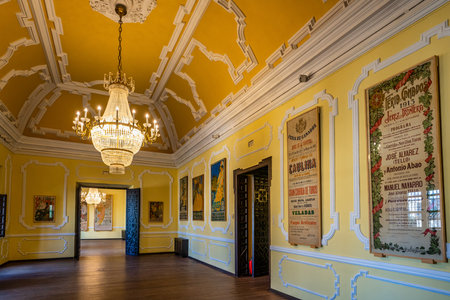 Jerez de la Frontera, Spain - Nov 15, 2019: The Villavicencio Palace of Alcazar with its wooden interior, Andalusia, Spainのeditorial素材