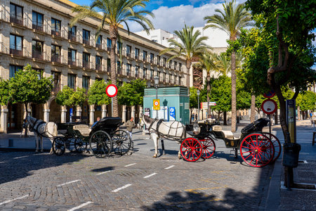Jerez de la Frontera, Spain - Nov 15, 2019: Plaza del Arenal, big square in Jerez de la Frontera Cadiz province Andalusia Spainのeditorial素材