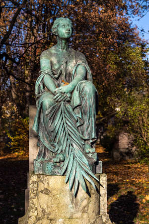 Munich, Germany - Nov 01, 2020: View of famous Old North Cemetery of Munich, Germany with historic gravestones. Funerals have not been held here since 1944. Instead, the cemetery is used as a park.のeditorial素材