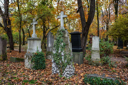Munich, Germany - Nov 01, 2020: View of famous Old North Cemetery of Munich, Germany with historic...