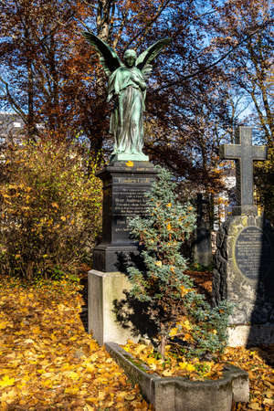Munich, Germany - Nov 01, 2020: View of famous Old North Cemetery of Munich, Germany with historic gravestones. Funerals have not been held here since 1944. Instead, the cemetery is used as a park.のeditorial素材
