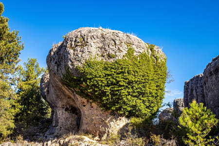 Karstic formations in the Los Callejones de las Majadas park, Cuenca, Spain. Los Callejones route in the Serrania de Cuenca mountains, Castile La Mancha Spainの写真素材
