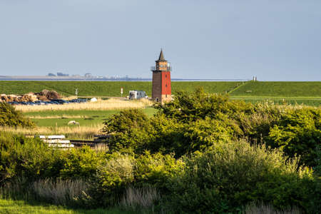 Dagebuell, Germany - May 29, 2021: View of the Lighthouse at the Beach in Dagebuell, Schleswig...