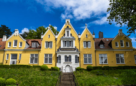 Flensburg, Germany - May 27, 2021: Restored building called Margarethenhof in district Juergensby of the old town of Flensburg, Germany, Europeのeditorial素材