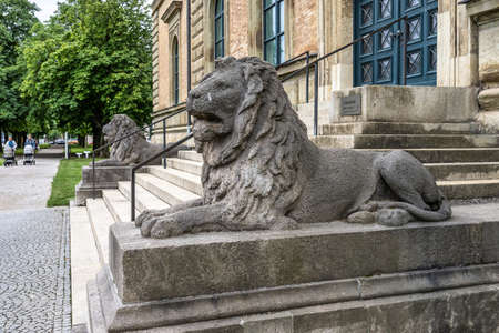 Munich, Germany - Jul 07, 2021: Lions in front of the historic palace and museum Alte Pinakothek in Munich in Bavaria, Germanyのeditorial素材