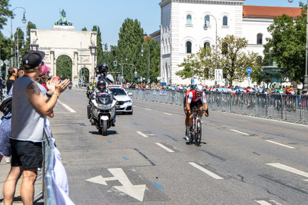 Munich, Germany - Aug 14, 2022: Competitors at the European Championships 2022. Mens Cycling Road Race in Munich, Germanyのeditorial素材