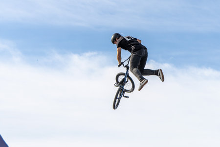 Munich, Germany - Aug 11, 2022: Riders compete at the BMX Freestyle European Championships at Olympiapark in Munich, Germany. Men's qualificationのeditorial素材