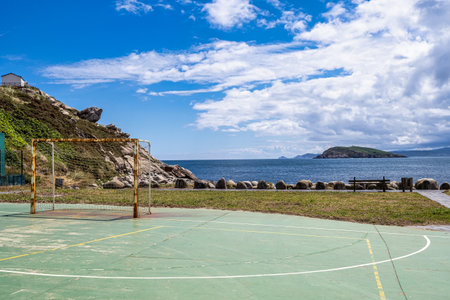 Football field at Porto de Bares, a picturesque beach fishing village in Galicia Spain, Europeの写真素材