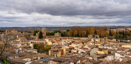 Toledo, Spain - Dec 01, 2022: View of the old city from the Alcazar, Royal Palace over the Tagus River sinuosity. Spain, Europeのeditorial素材