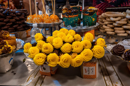 Toledo, Spain - Nov 30, 2022: illuminated Christmas market in Cathedral street, Toledo, Spain. Christmas night illuminationのeditorial素材