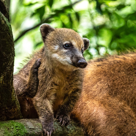 Family of South American Coati, Ring-tailed Coati, Nasua nasua at Iguazu Falls, Puerto Iguazu, Argentina. A common species of Coati present near Iguassu Falls.の写真素材