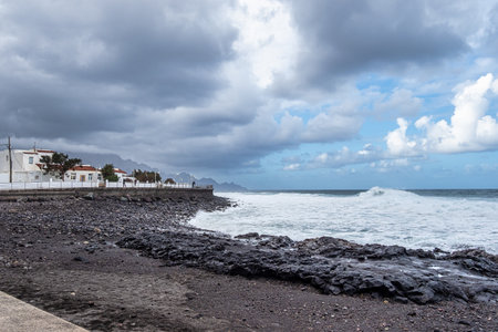 View of the coastal town of Puerto de Las Nieves, Gran Canaria, Canary Islands, Spain.の写真素材