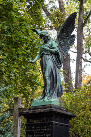 Munich, Germany - Oct 10, 2022: View of famous Old North Cemetery of Munich, Germany with historic gravestones. Funerals have not been held here since 1944. Instead, the cemetery is used as a park.のeditorial素材