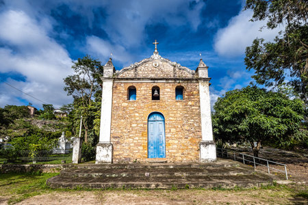 View of the Church of San Sebastian in the village of Igatu, Chapada Diamantina, municipality of Andarai, Bahia, Brazilの写真素材