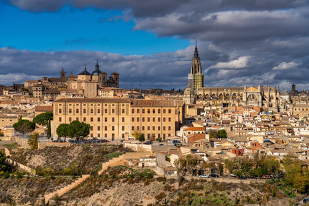 Toledo, Spain - Nov 30, 2022: Old city with its Alcazar, Royal Palace over the Tagus River sinuosity. Spain, Europeのeditorial素材