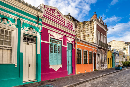Colorful colonial houses in the historic district of Pelourinho and Santo Antonio in Salvador da...