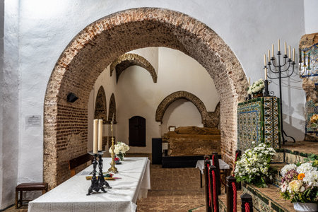 Tentudia, Spain - Oct 05, 2022: Inside Monastery of Tentudia in Calera de Leon, founded at 13th century. Badajoz province, Extremadura, Spainのeditorial素材