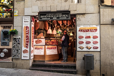 Toledo, Spain - Oct 08, 2022: Typical Spanish sandwich shop in the historic city center on a sunny day at Toledo, Spainのeditorial素材
