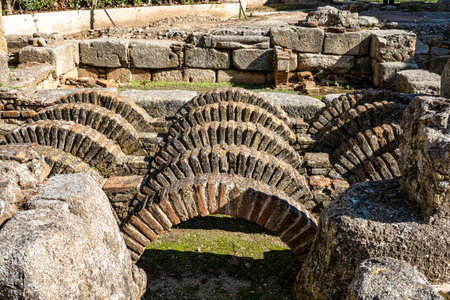 Merida, Spain - Oct 06, 2022: Museum of the Roman amphitheater, Casa del Anfiteatro at Merida, Extremadura, Spainのeditorial素材