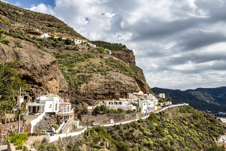 Artenara, Gran Canaria, Canary Islands in Spain. Most beautiful and highest mountain traditional village of Grand Canaryの写真素材