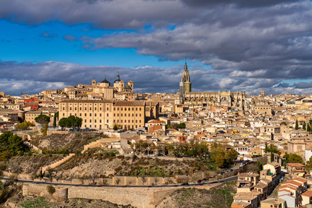 Toledo, Spain - Nov 30, 2022: Old city with its Alcazar, Royal Palace over the Tagus River sinuosity. Spain, Europeのeditorial素材
