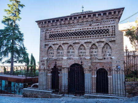 Toledo, Spain - Oct 08, 2022: external view of mezquita del cristo de la luz from garden at toledo in spainのeditorial素材