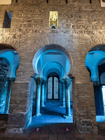 Toledo, Spain - Oct 08, 2022: Interior of The Mosque of Cristo de la Luz, the only one of the ten once existing in the city which remains the Moorish period in the city in Toledo, Spainのeditorial素材