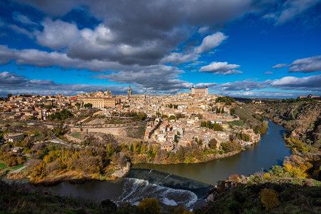 Toledo, Spain - Nov 30, 2022: Old city with its Alcazar, Royal Palace over the Tagus River sinuosity. Spain, Europeのeditorial素材