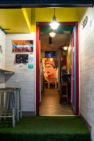 Toledo, Spain - Oct 08, 2022: Entrance to a little bar in the city of Toledo in Spain, Europeのeditorial素材