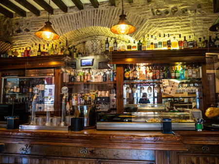 Toledo, Spain - Oct 08, 2022: The little restaurant Embrujo in the city of Toledo in Spain, Europe
