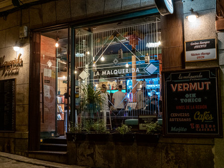 Toledo, Spain - Oct 08, 2022: The little restaurant La Malquerida de la Trinidad in the city of Toledo in Spain, Europeのeditorial素材