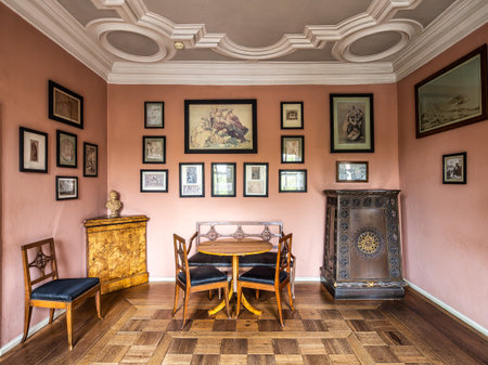 Weimar, Germany - May 11, 2023: Interior of Johann Wolfgang von Goethe house in the city of Weimar in Germany. Now Goethe House Museum, dedicated to the life and work of Johann Wolfgang Goethe.のeditorial素材